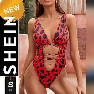 Shein leopard cheetah print one piece monokini swimsuit, size medium